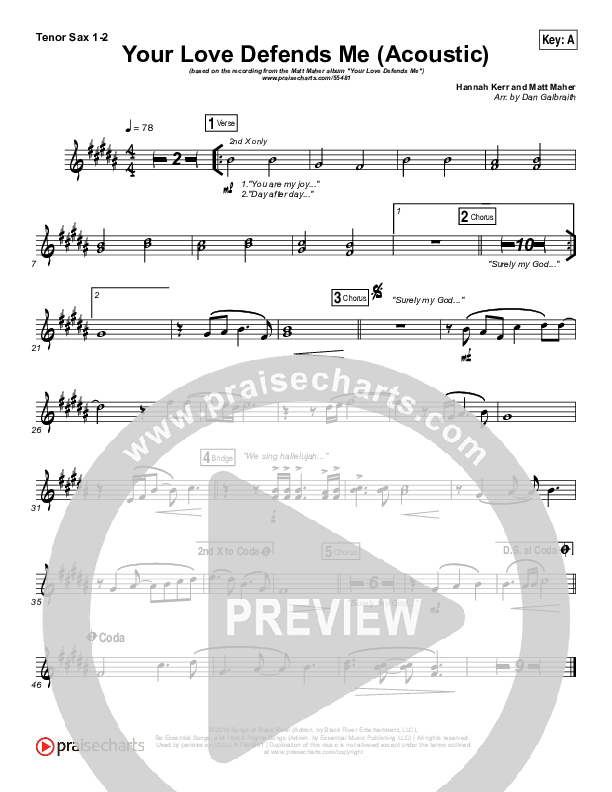 Your Love Defends Me (Acoustic) Tenor Sax 1/2 (Matt Maher)