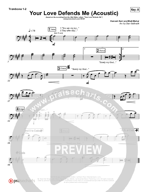 Your Love Defends Me (Acoustic) Trombone 1/2 (Matt Maher)