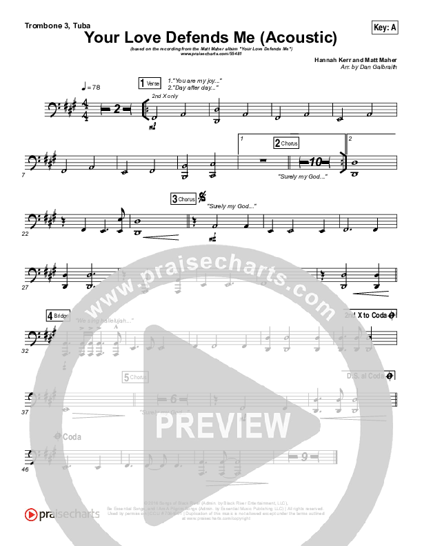 Your Love Defends Me (Acoustic) Trombone 3/Tuba (Matt Maher)