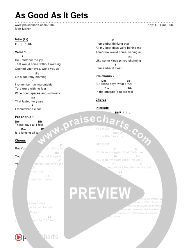 As Good As It Gets Chords & Lyrics (Matt Maher)