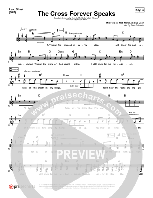 The Cross Forever Speaks Lead Sheet (SAT) (Matt Maher)