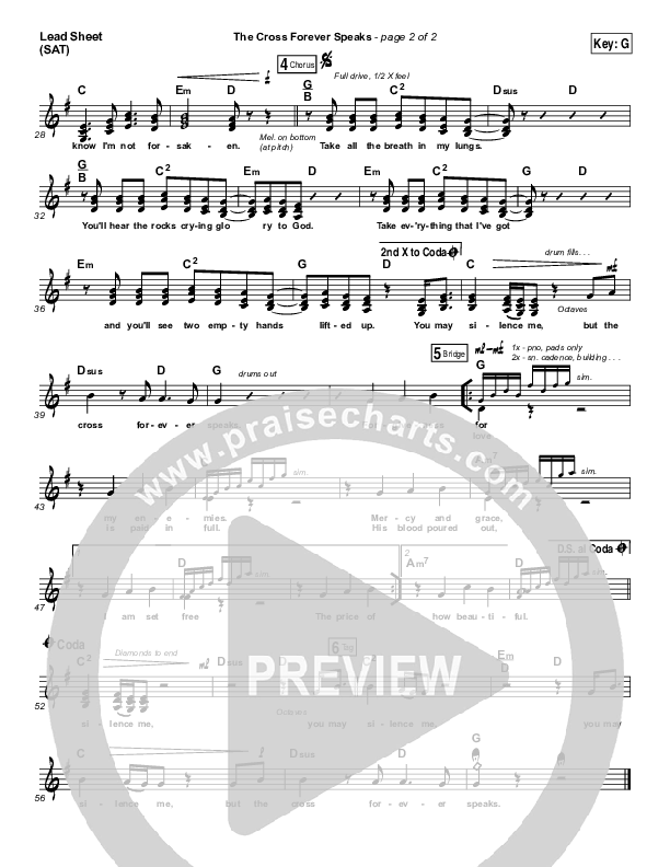 The Cross Forever Speaks Lead Sheet (SAT) (Matt Maher)