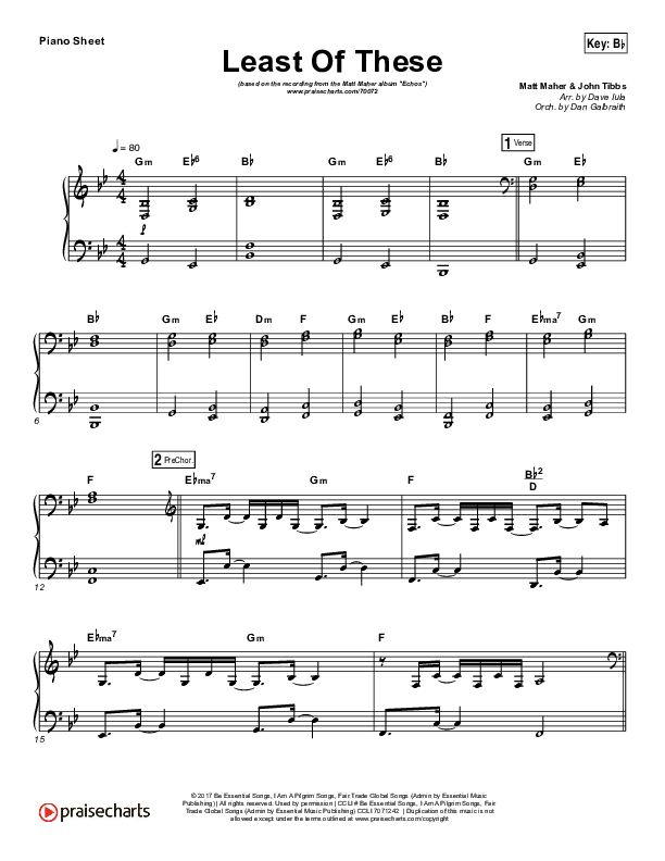 Least Of These Piano Sheet (Matt Maher)