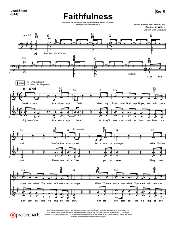 Faithfulness Lead Sheet (SAT) (Matt Maher / Iron Bell Music)