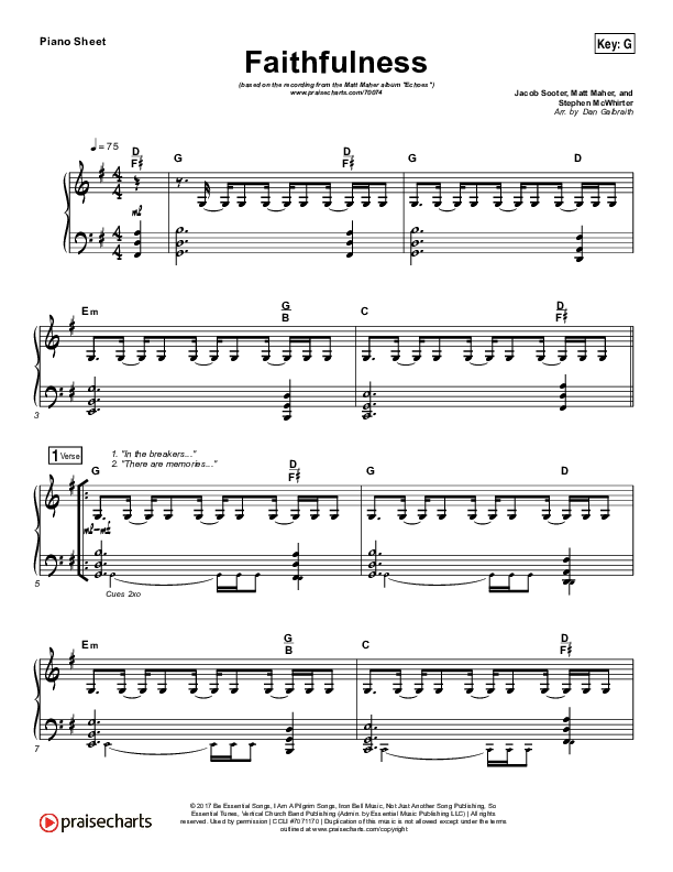 Faithfulness Piano Sheet (Matt Maher / Iron Bell Music)