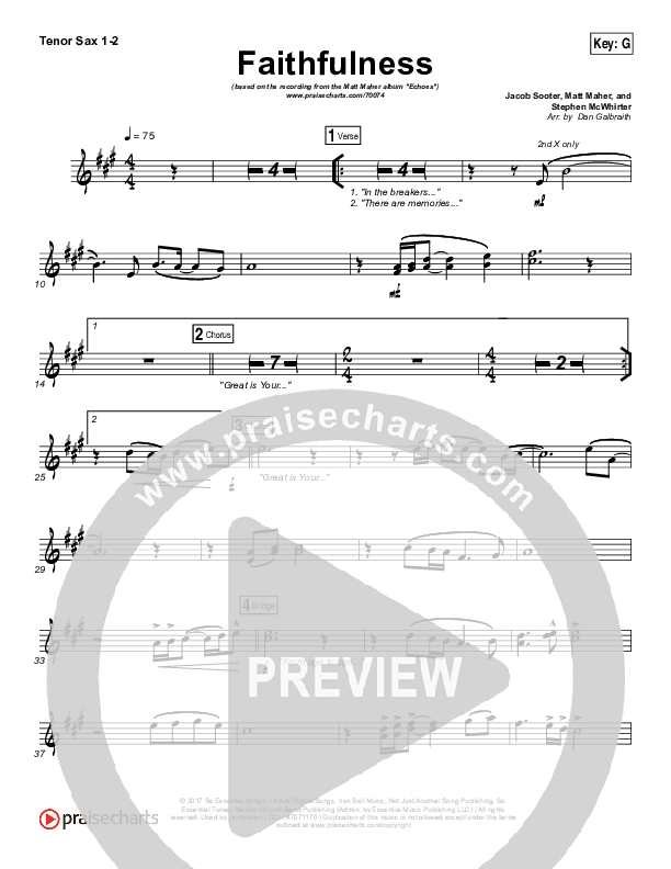 Faithfulness Tenor Sax 1/2 (Matt Maher / Iron Bell Music)