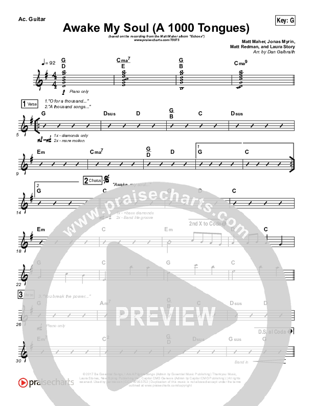 Awake My Soul (A Thousand Tongues) Acoustic Guitar (Matt Maher)