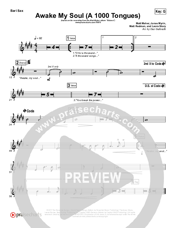 Awake My Soul (A Thousand Tongues) Bari Sax (Matt Maher)