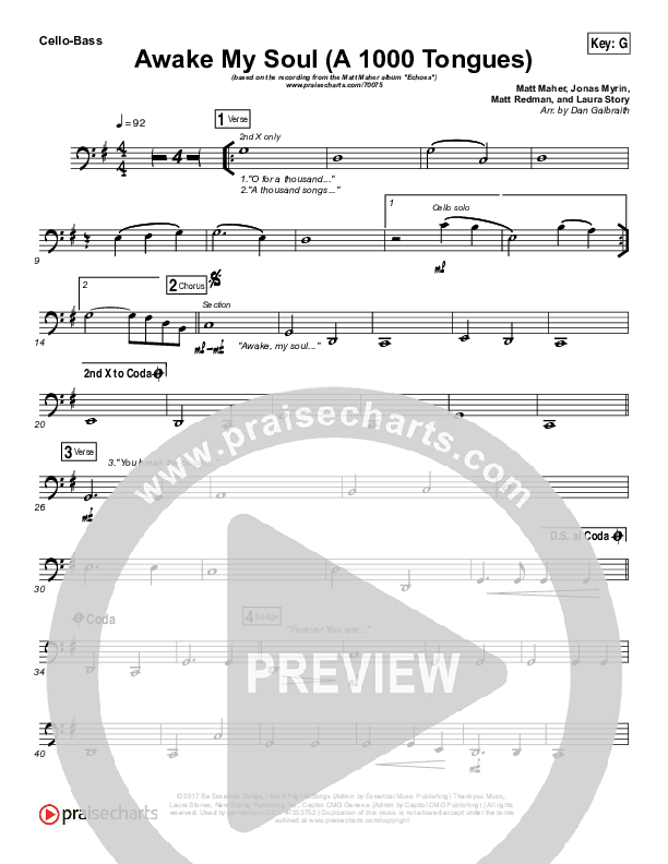 Awake My Soul (A Thousand Tongues) Cello/Bass (Matt Maher)