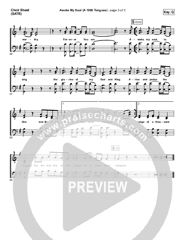 Awake My Soul (A Thousand Tongues) Choir Vocals (SATB) (Matt Maher)
