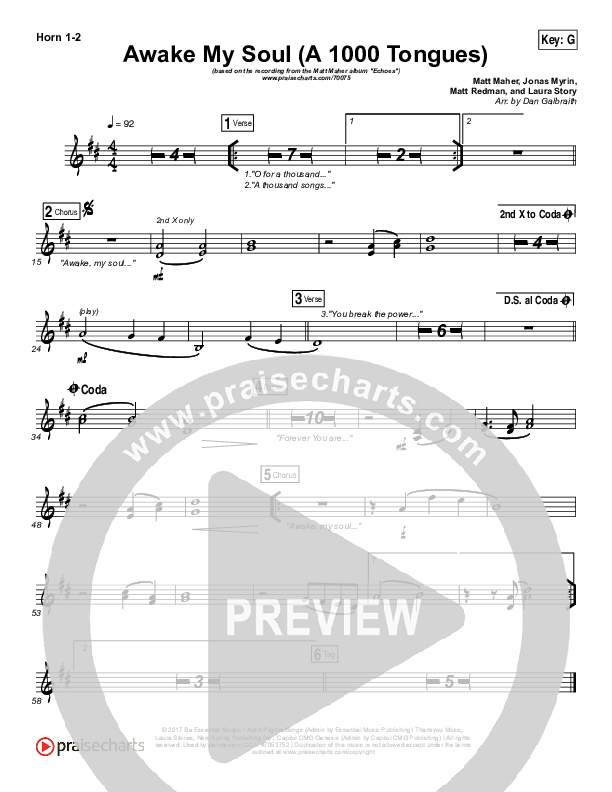 Awake My Soul (A Thousand Tongues) French Horn 1/2 (Matt Maher)