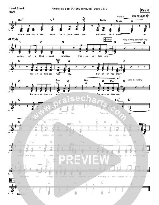 Awake My Soul (A Thousand Tongues) Lead Sheet (SAT) (Matt Maher)