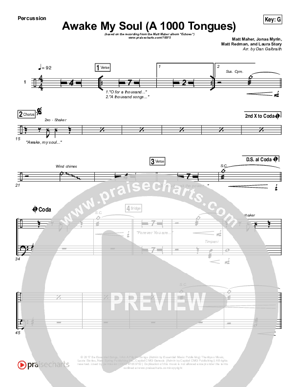 Awake My Soul (A Thousand Tongues) Percussion (Matt Maher)