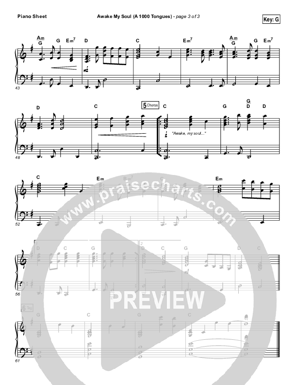 Awake My Soul (A Thousand Tongues) Piano Sheet (Matt Maher)