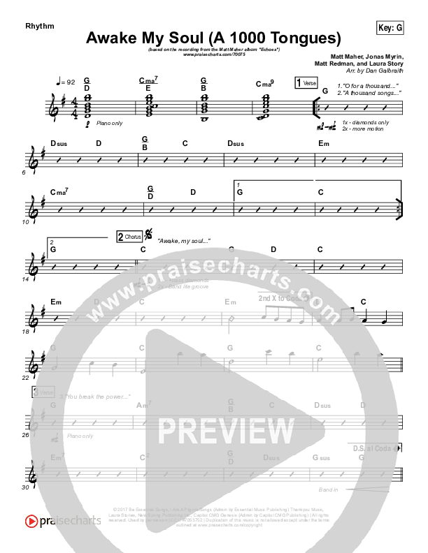 Awake My Soul (A Thousand Tongues) Rhythm Chart (Matt Maher)