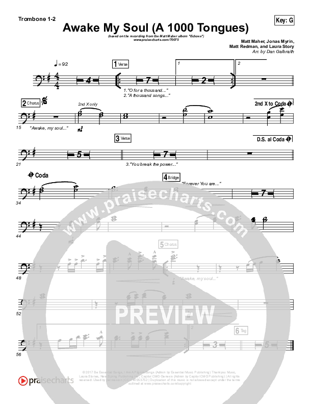 Awake My Soul (A Thousand Tongues) Trombone 1/2 (Matt Maher)