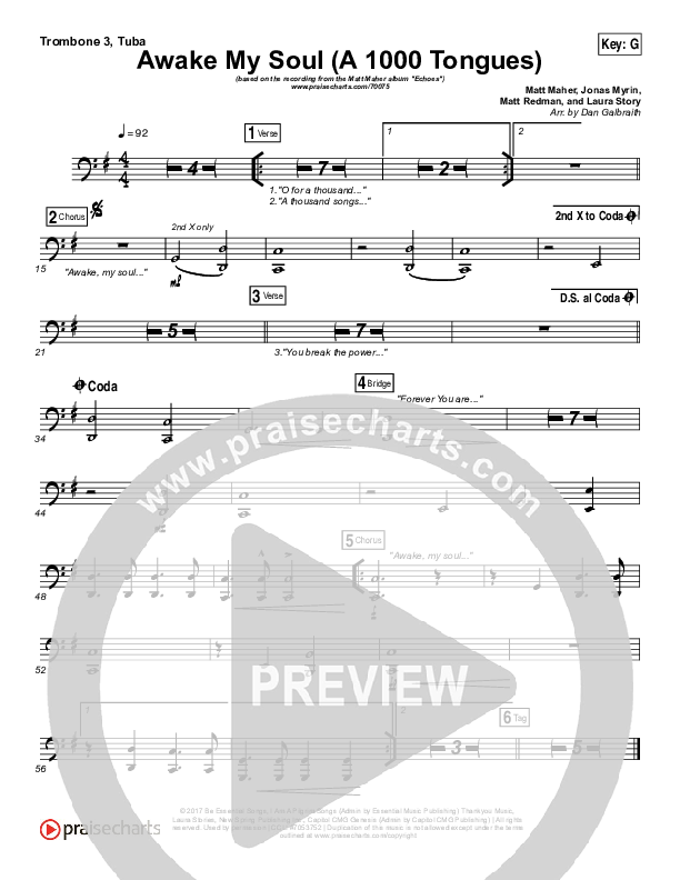 Awake My Soul (A Thousand Tongues) Trombone 3/Tuba (Matt Maher)