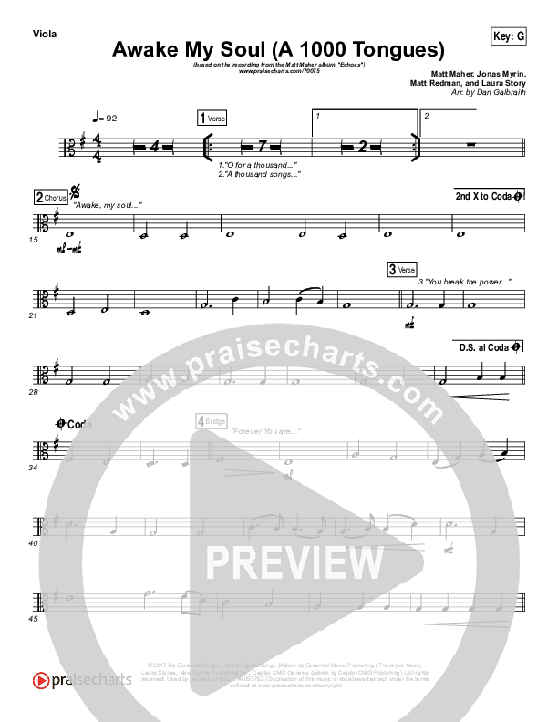 Awake My Soul (A Thousand Tongues) Viola (Matt Maher)