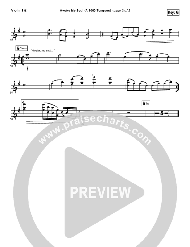 Awake My Soul (A Thousand Tongues) Violin 1/2 (Matt Maher)