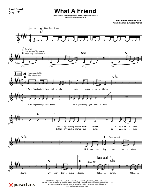 What A Friend Lead Sheet (Melody) (Matt Maher)