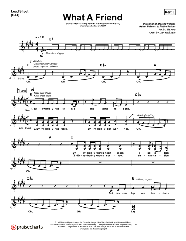 What A Friend Lead Sheet (SAT) (Matt Maher)