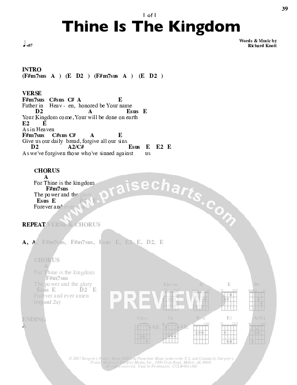Thine Is The Kingdom Chord Chart (Parachute Band)