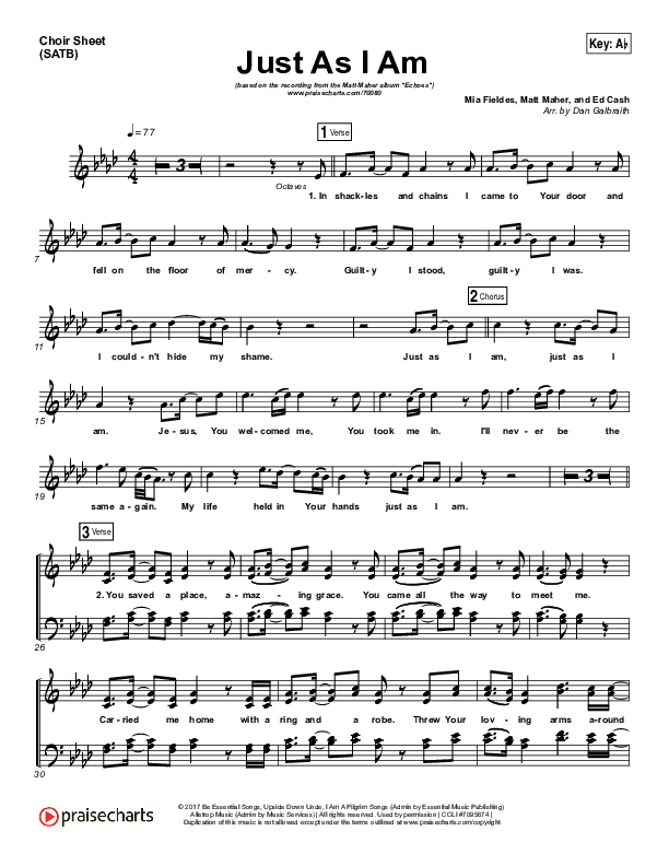 Just As I Am Choir Sheet (SATB) (Matt Maher)