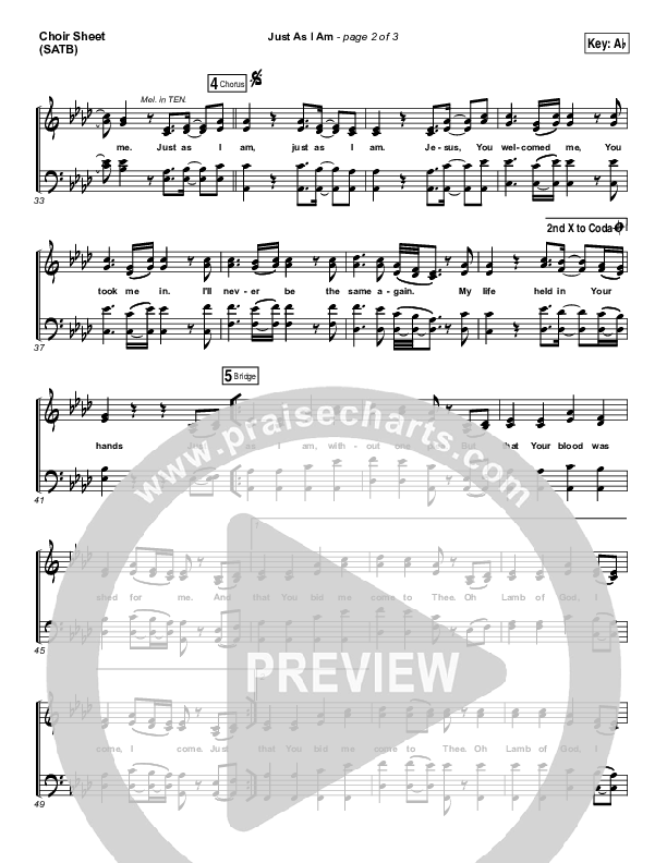 Just As I Am Choir Sheet (SATB) (Matt Maher)