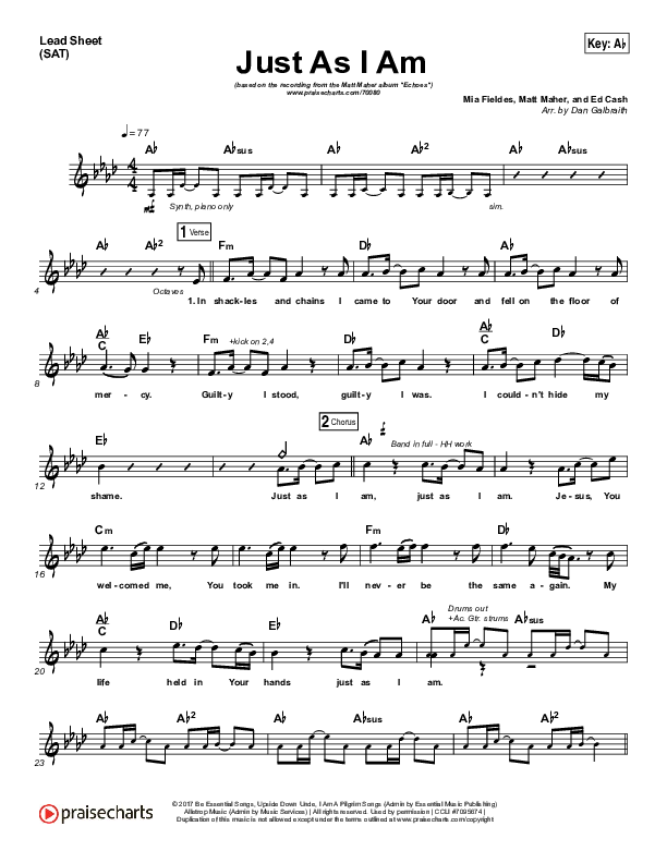 Just As I Am Lead Sheet (SAT) (Matt Maher)