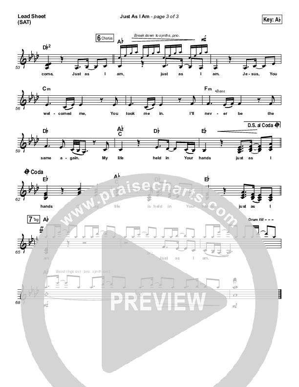 Just As I Am Lead Sheet (SAT) (Matt Maher)