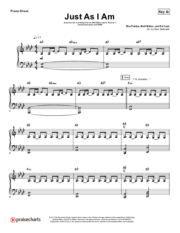 Just As I Am Piano Sheet (Matt Maher)