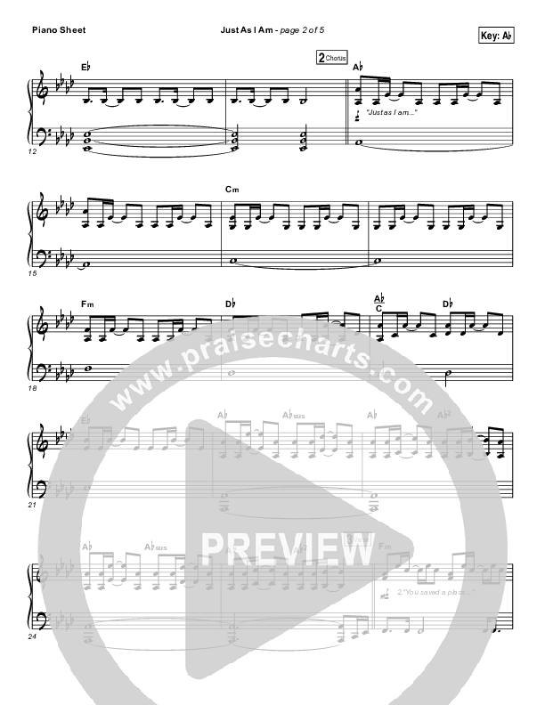 Just As I Am Piano Sheet (Matt Maher)