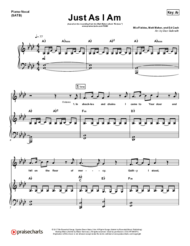 Just As I Am Piano/Vocal (SATB) (Matt Maher)