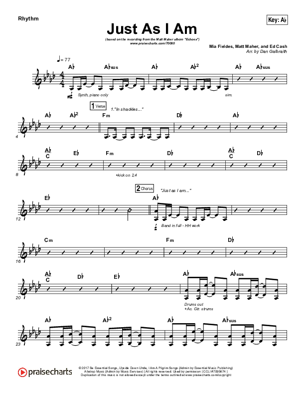 Just As I Am Rhythm Chart (Matt Maher)
