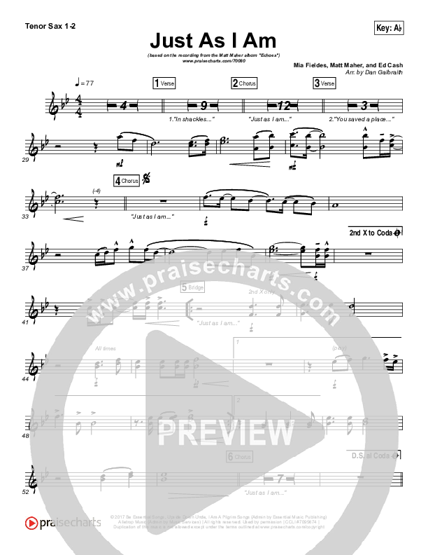 Just As I Am Tenor Sax 1/2 (Matt Maher)