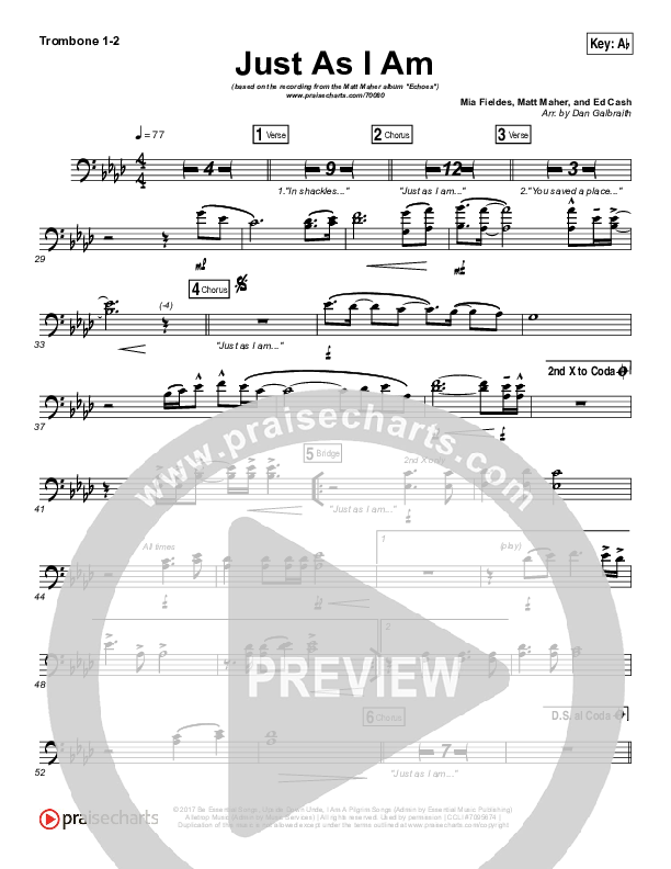 Just As I Am Trombone 1/2 (Matt Maher)