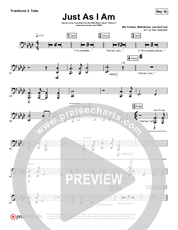 Just As I Am Trombone 3/Tuba (Matt Maher)