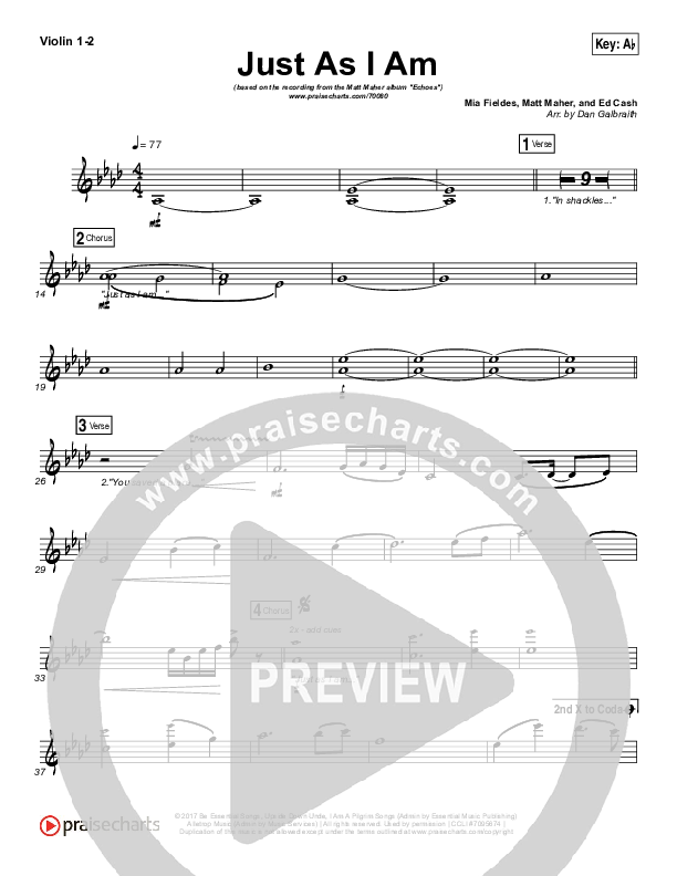 Just As I Am Violin 1/2 (Matt Maher)
