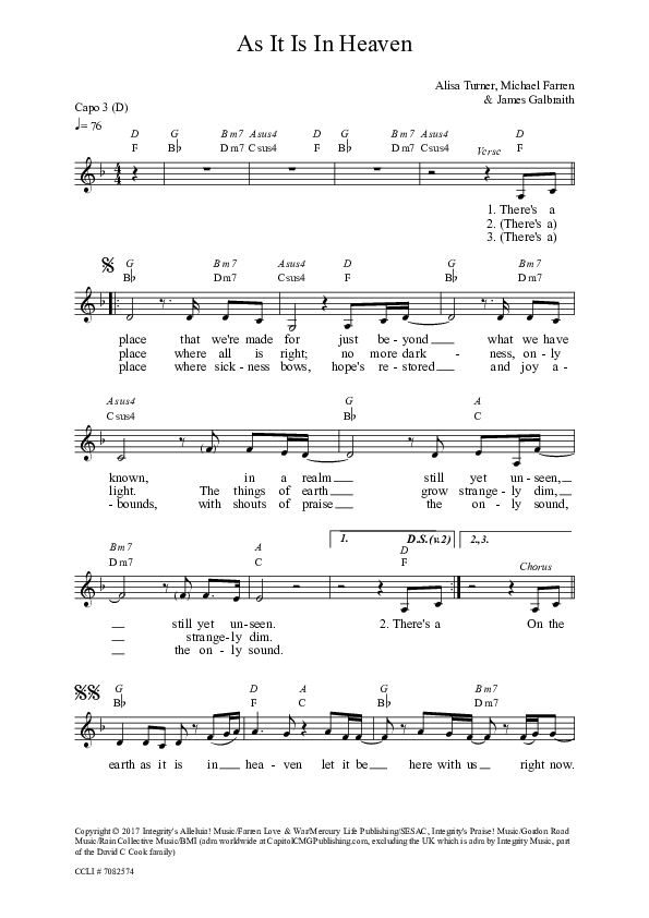 As It Is In Heaven Lead Sheet (Alisa Turner)