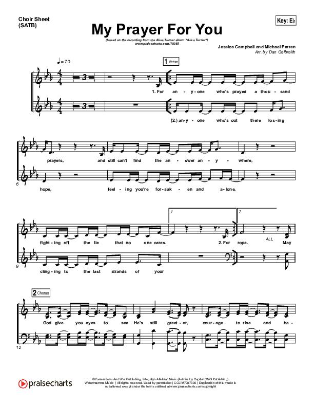 My Prayer For You Choir Vocals (SATB) (Alisa Turner)