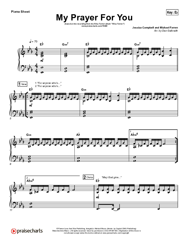 My Prayer For You Piano Sheet (Alisa Turner)