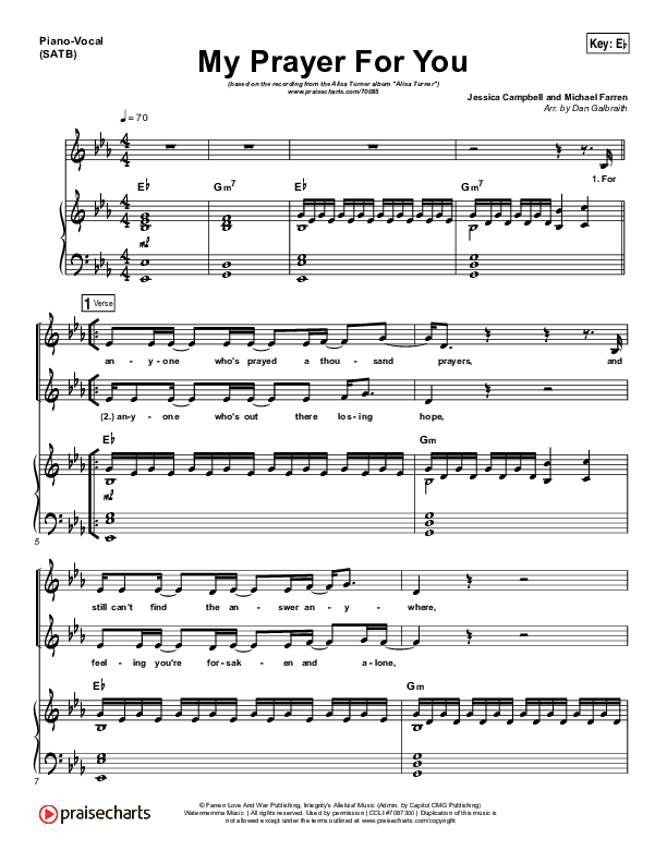 My Prayer For You Piano/Vocal (SATB) (Alisa Turner)
