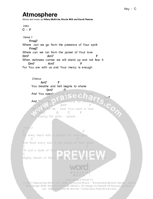 Atmoshpere Chords & Lyrics (Stephen Christian / Sarah Reeves)