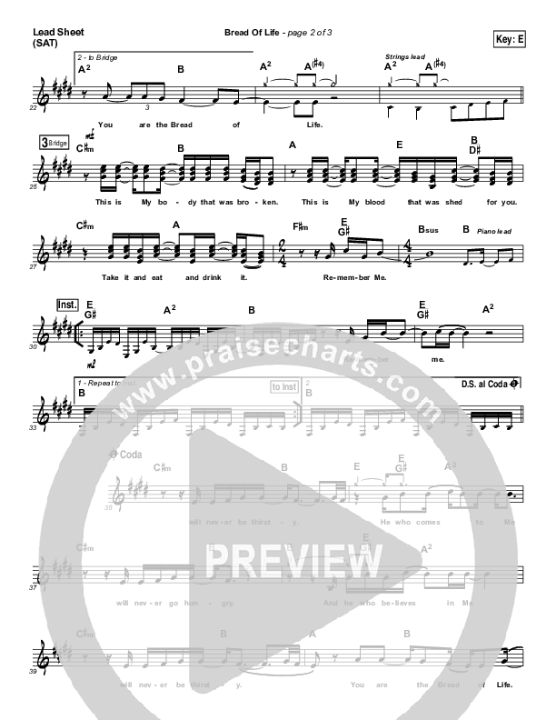 Bread Of Life Lead Sheet (David Glenn)