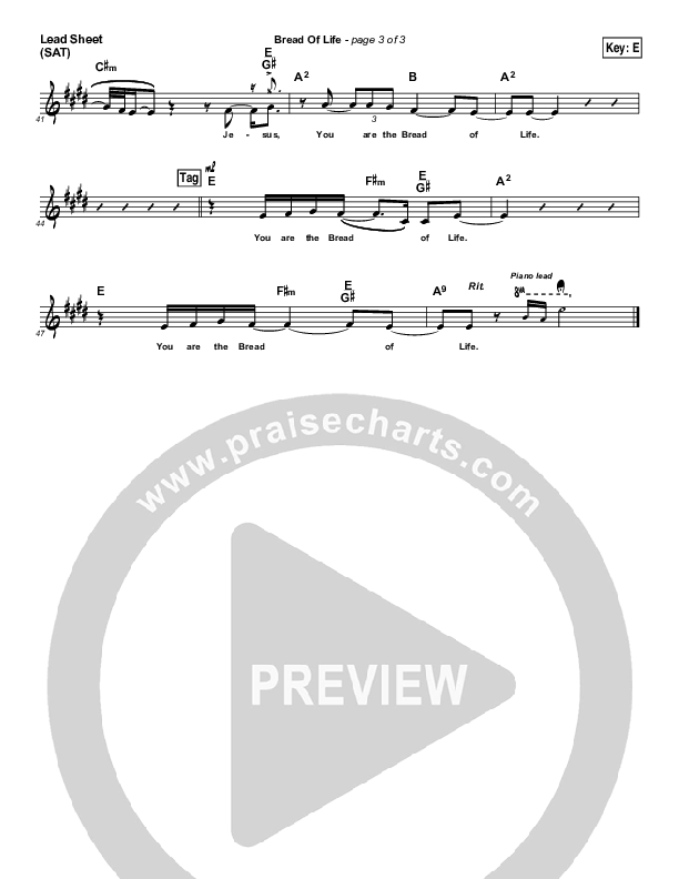 Bread Of Life Lead Sheet (David Glenn)