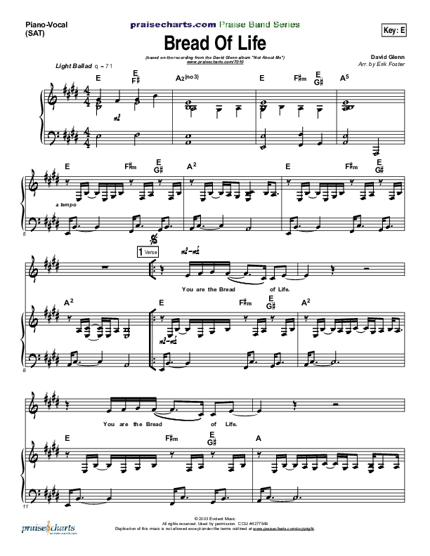 Bread Of Life Piano/Vocal (SAT) (David Glenn)