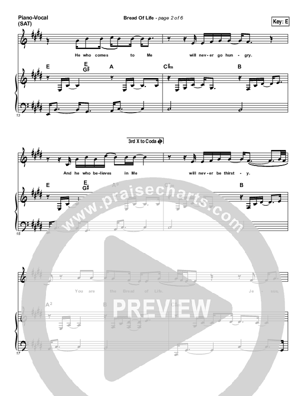 Bread Of Life Piano/Vocal (SAT) (David Glenn)