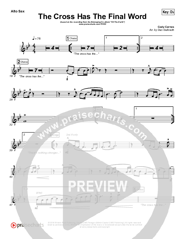 The Cross Has The Final Word Alto Sax (The Belonging Co / Henry Seeley)