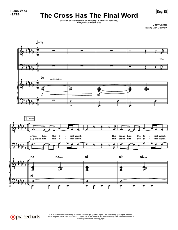 The Cross Has The Final Word Piano/Vocal (SATB) (The Belonging Co / Henry Seeley)