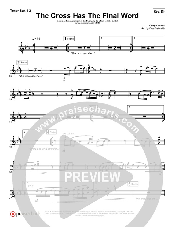 The Cross Has The Final Word Tenor Sax 1/2 (The Belonging Co / Henry Seeley)